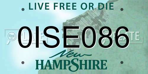 0ISE086 New Hampshire License Plate