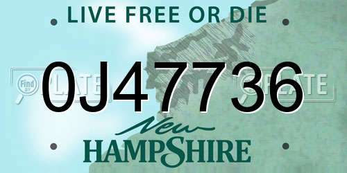 0J47736 New Hampshire License Plate