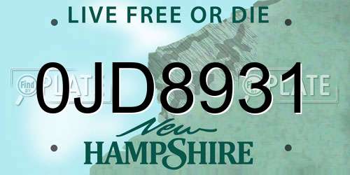 0JD8931 New Hampshire License Plate