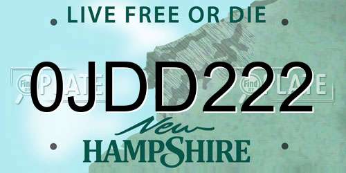 0JDD222 New Hampshire License Plate