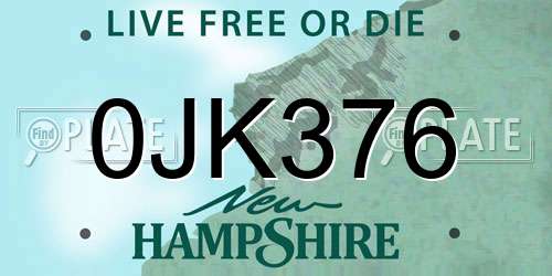 0JK376 New Hampshire License Plate