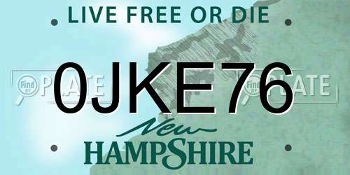 0JKE76 New Hampshire License Plate