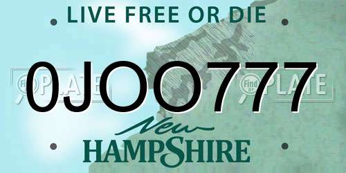 0JOO777 New Hampshire License Plate