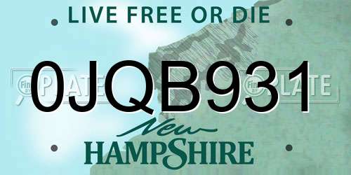 0JQB931 New Hampshire License Plate