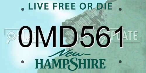 0MD561 New Hampshire License Plate