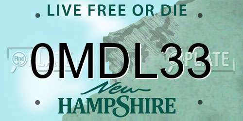 0MDL33 New Hampshire License Plate
