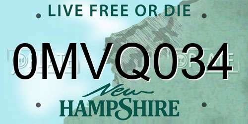0MVQ034 New Hampshire License Plate