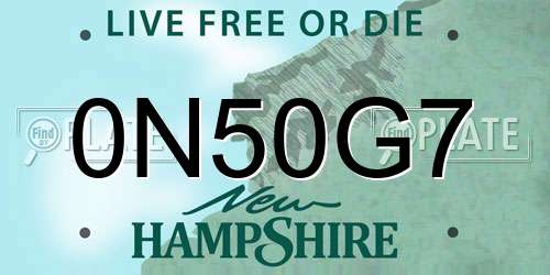 0N50G7 New Hampshire License Plate