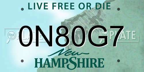 0N80G7 New Hampshire License Plate
