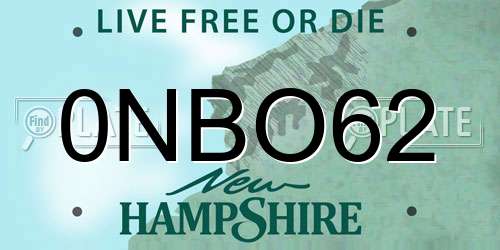 0NBO62 New Hampshire License Plate