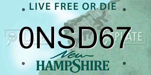 0NSD67 New Hampshire License Plate