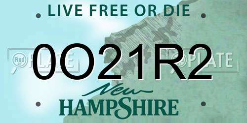 0O21R2 New Hampshire License Plate