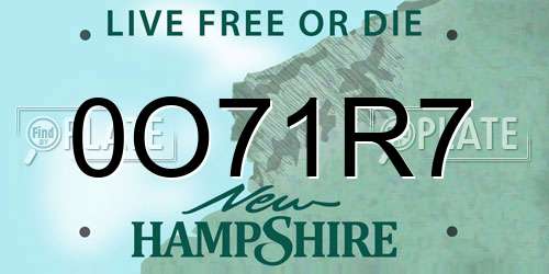 0O71R7 New Hampshire License Plate