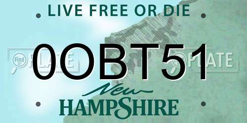 0OBT51 New Hampshire License Plate