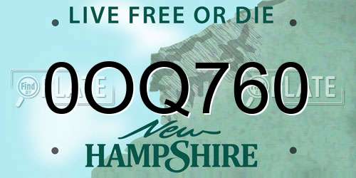 0OQ760 New Hampshire License Plate