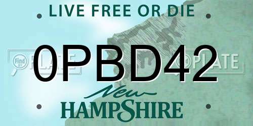 0PBD42 New Hampshire License Plate