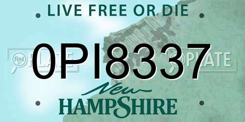0PI8337 New Hampshire License Plate