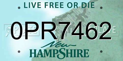 0PR7462 New Hampshire License Plate