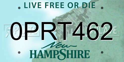 0PRT462 New Hampshire License Plate