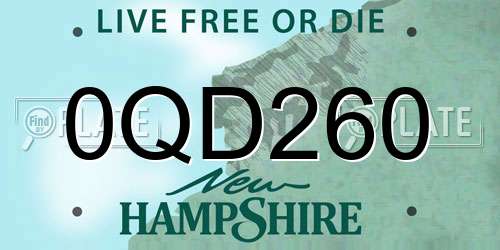 0QD260 New Hampshire License Plate