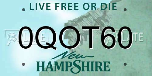 0QOT60 New Hampshire License Plate