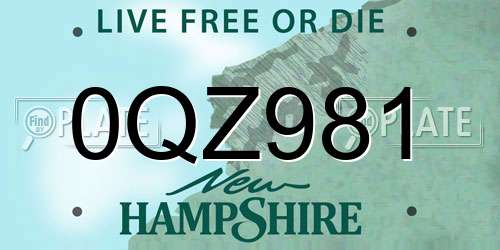0QZ981 New Hampshire License Plate