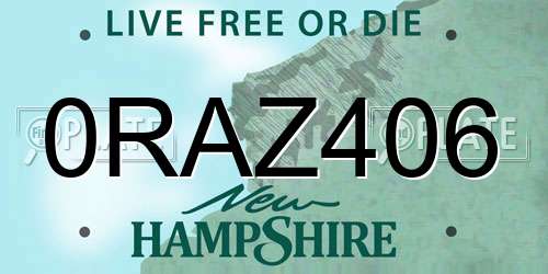 0RAZ406 New Hampshire License Plate