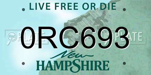 0RC693 New Hampshire License Plate