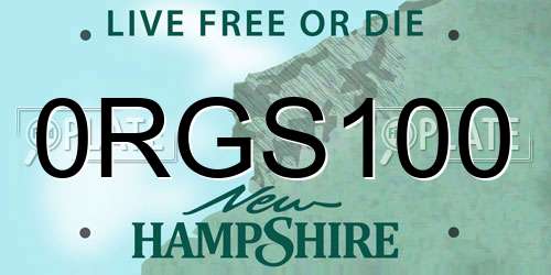 0RGS100 New Hampshire License Plate