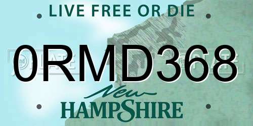 0RMD368 New Hampshire License Plate