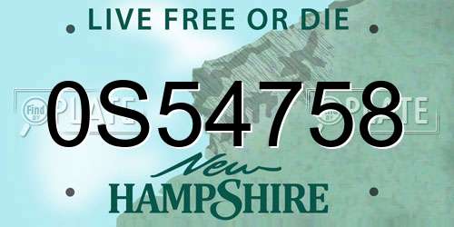 0S54758 New Hampshire License Plate
