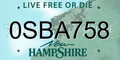 0SBA758 New Hampshire License Plate