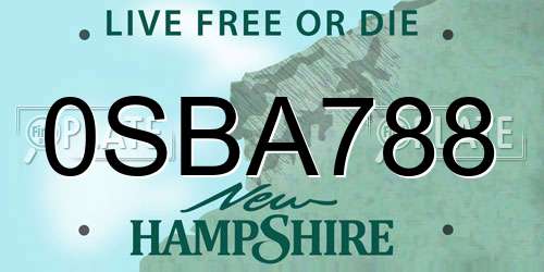 0SBA788 New Hampshire License Plate