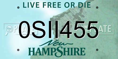 0SII455 New Hampshire License Plate