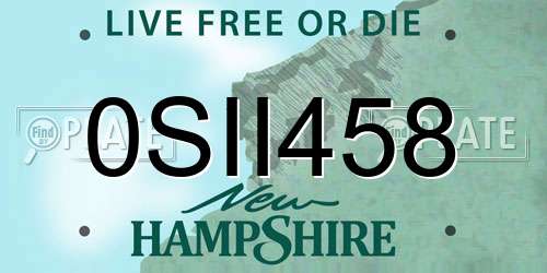0SII458 New Hampshire License Plate