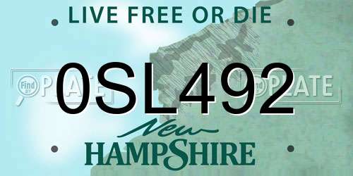 0SL492 New Hampshire License Plate