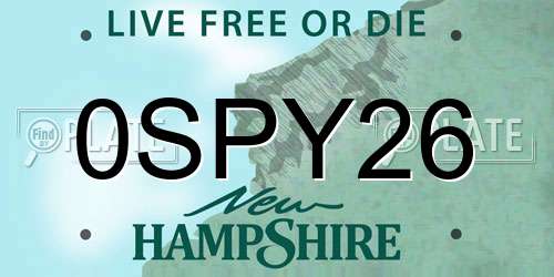 0SPY26 New Hampshire License Plate