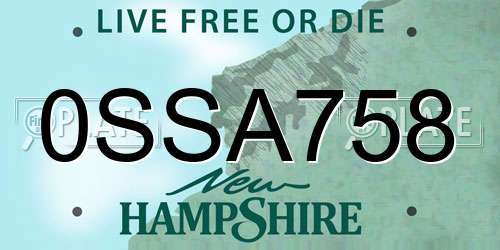 0SSA758 New Hampshire License Plate