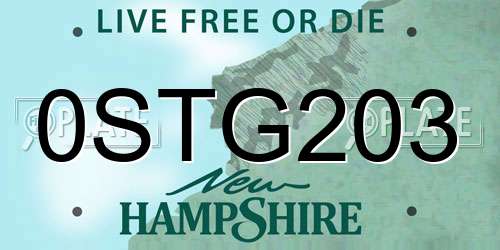 0STG203 New Hampshire License Plate