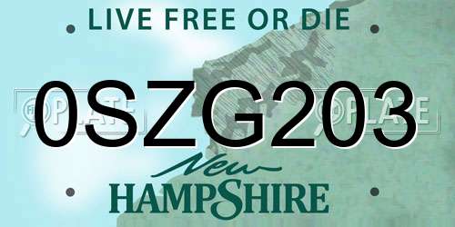 0SZG203 New Hampshire License Plate