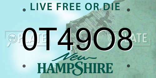 0T49O8 New Hampshire License Plate
