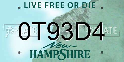 0T93D4 New Hampshire License Plate