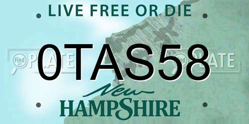 0TAS58 New Hampshire License Plate