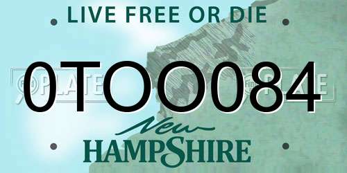 0TOO084 New Hampshire License Plate