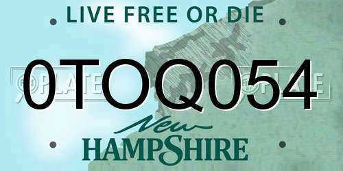 0TOQ054 New Hampshire License Plate