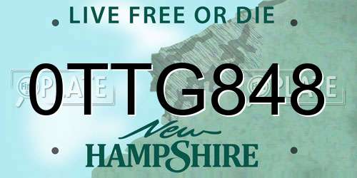 0TTG848 New Hampshire License Plate