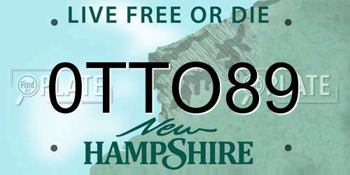 0TTO89 New Hampshire License Plate