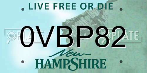 0VBP82 New Hampshire License Plate