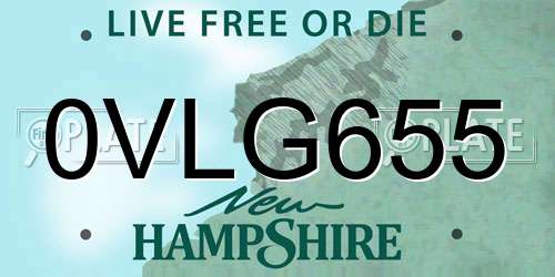 0VLG655 New Hampshire License Plate