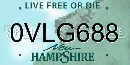 0VLG688 New Hampshire License Plate